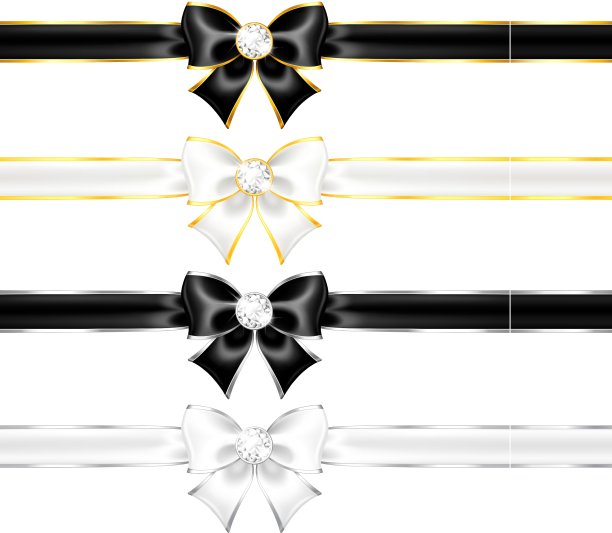 白色和黑色的蝴蝶结，镶着钻石和金色的镶边图片下载