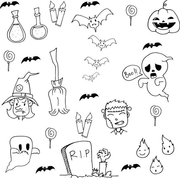 万圣节僵尸和元素涂鸦图片下载