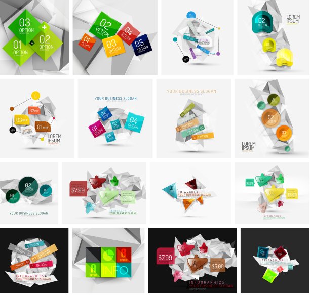 一套抽象几何纸信息图形横幅图片下载