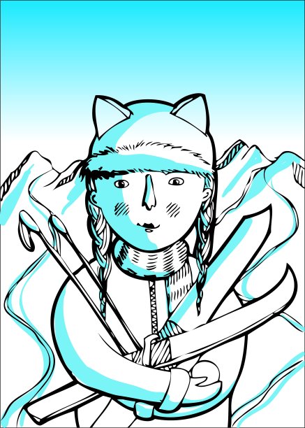 在山上带着滑雪板的女孩图片下载