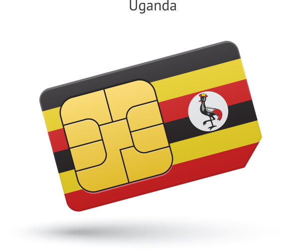 乌干达手机sim卡与旗帜图片下载