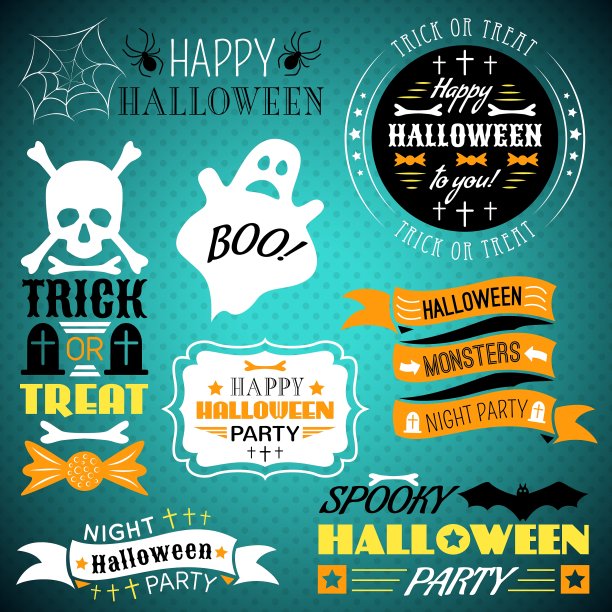 万圣节复古集标签丝带图片下载