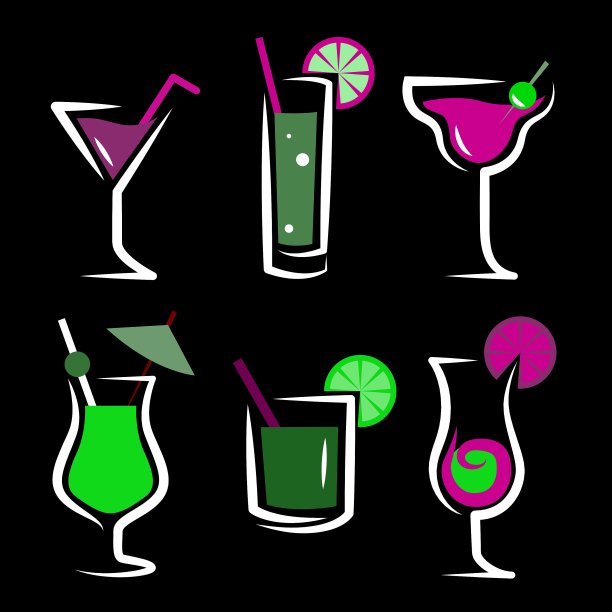 一套鸡尾酒，软的和长时间的饮料图片下载