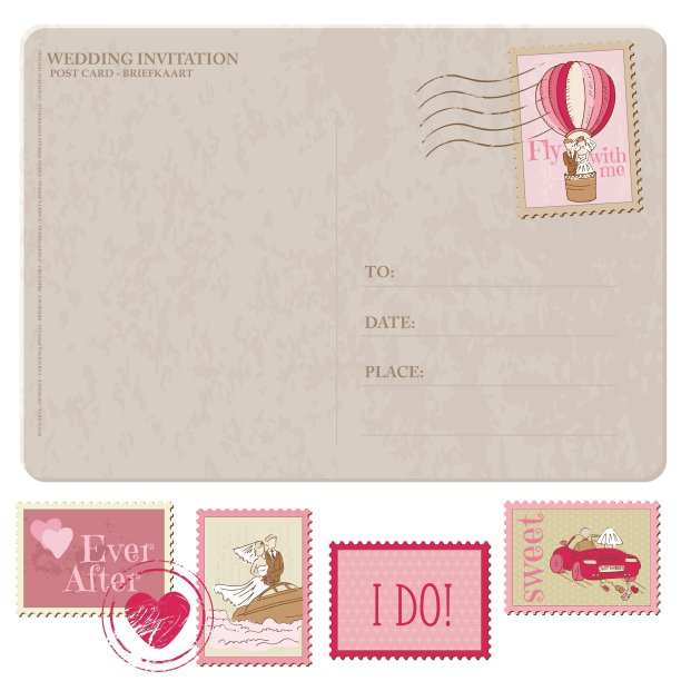 婚礼请柬-老式邮资明信片图片下载
