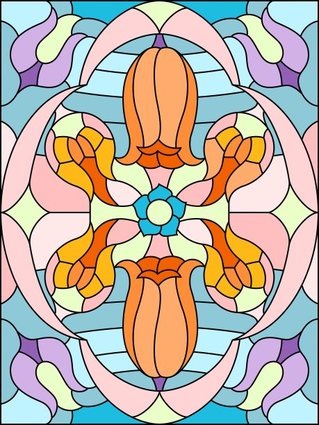 彩色玻璃窗玻璃窗的花卉图案构成图片下载