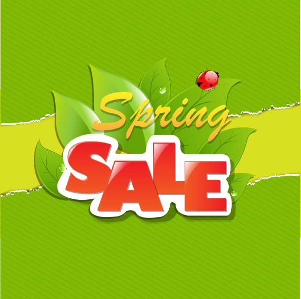 绿色撕纸边界和春季销售横幅图片下载