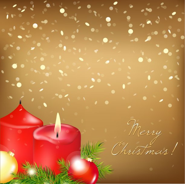 金色的圣诞卡片和红色的蜡烛图片下载