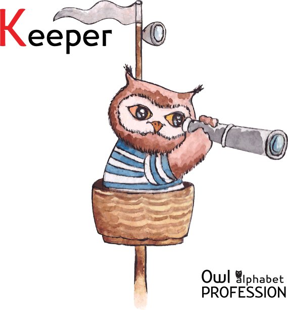 字母表专业猫头鹰字母K - Keeper图片下载