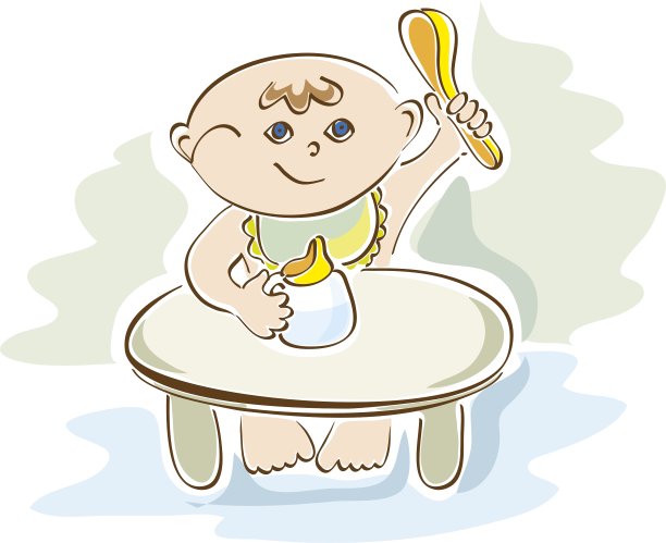 小孩子在桌子上吃饭图片下载