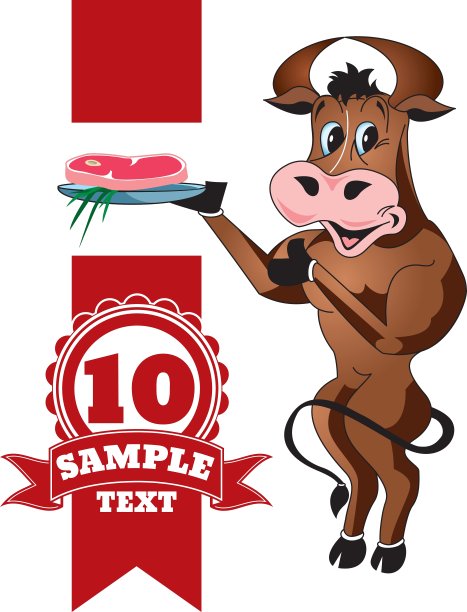 卡通欢快的公牛配牛排图片下载