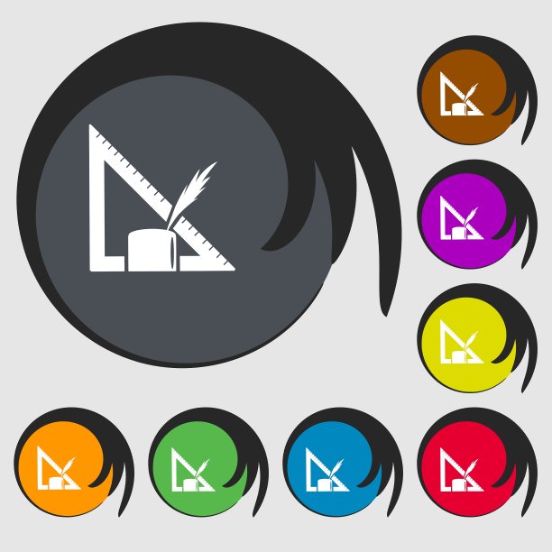 铅笔和标尺图标上的符号八色图片下载