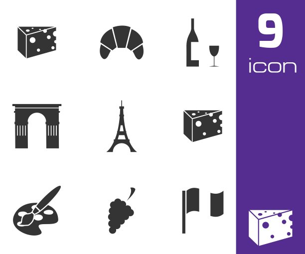 黑色巴黎标志套装图片下载