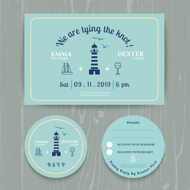 航海灯塔婚礼邀请和回复图片下载