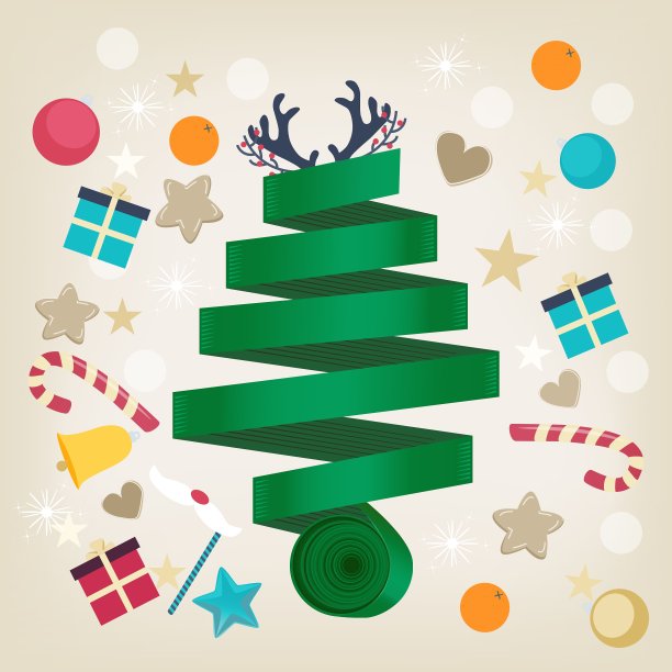 旋转丝带圣诞树卡片设计图片下载