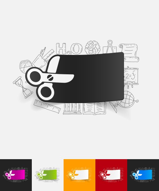 剪刀纸贴纸与手绘元素图片下载