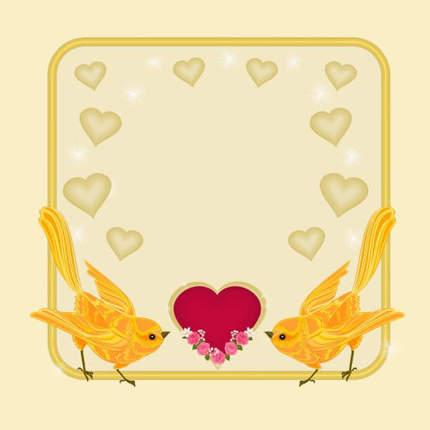 情人节相框心和金鸟图片下载