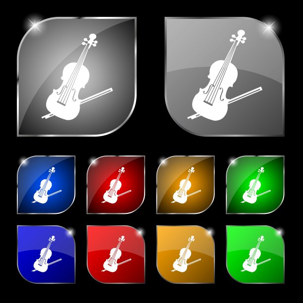 小提琴图标标志一套十个彩色的钮扣图片下载