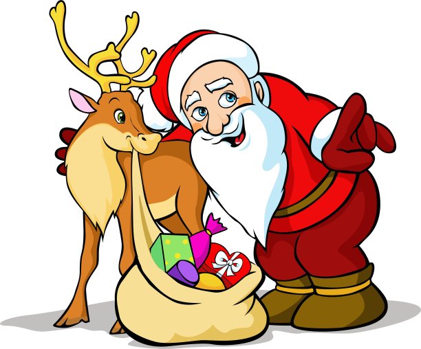 圣诞老人带着驯鹿驮着麻袋图片下载