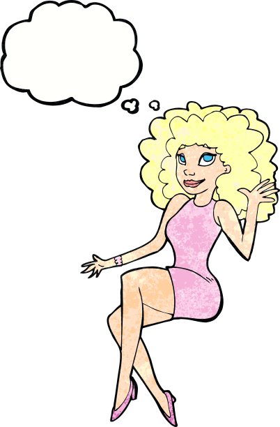 卡通坐女人挥舞着思想泡泡图片下载