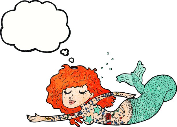 带有思想泡泡纹身的卡通美人鱼图片下载