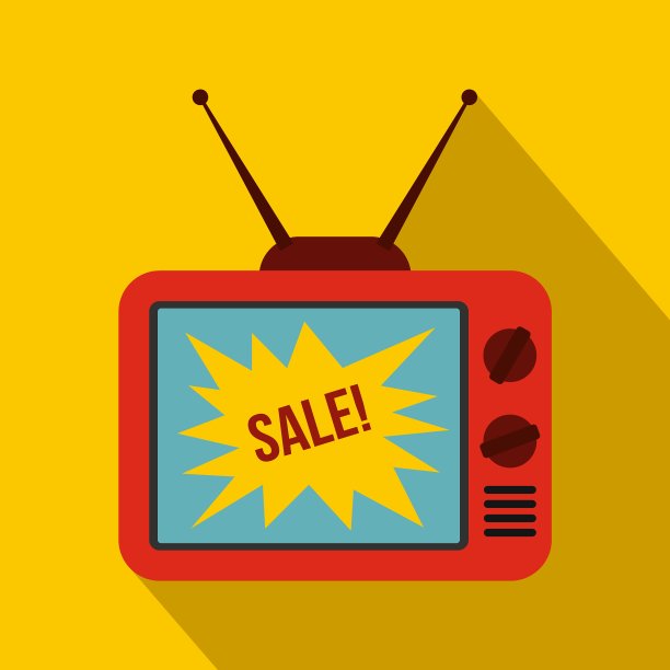 电视屏幕与销售文字图标平面风格图片下载