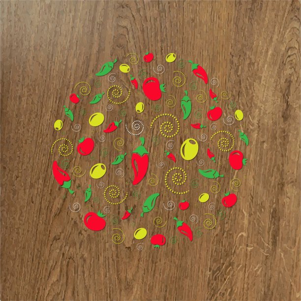 木制背景和圆形图标图片下载