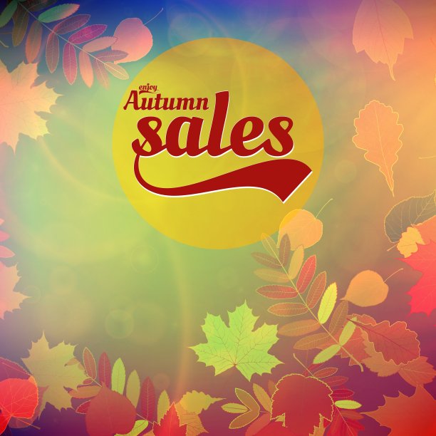 秋天出售逼真的树叶排版海报图片下载