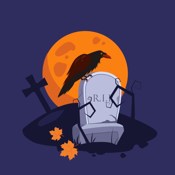 万圣节乌鸦坐在墓碑上图片下载