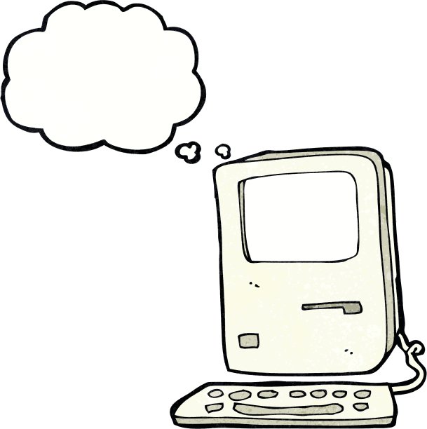 卡通旧电脑与思想泡泡图片下载