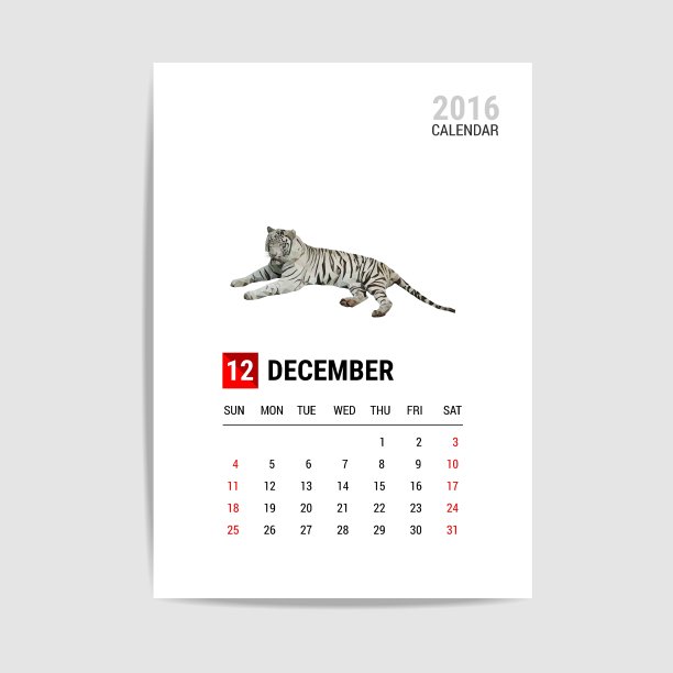 2016年12月日历虎多边形图片下载