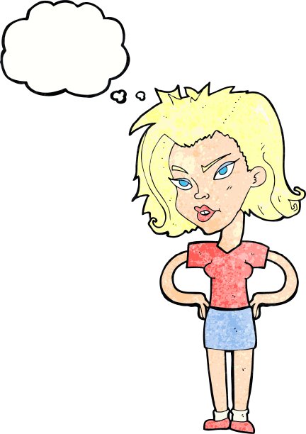 卡通女人手放在屁股上思考图片下载