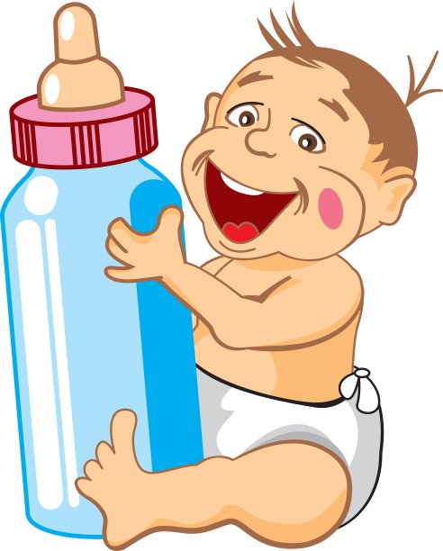 画卡通微笑的婴儿与一瓶牛奶图片下载