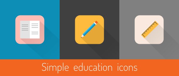 一套三个平面教育主题的图标图片下载