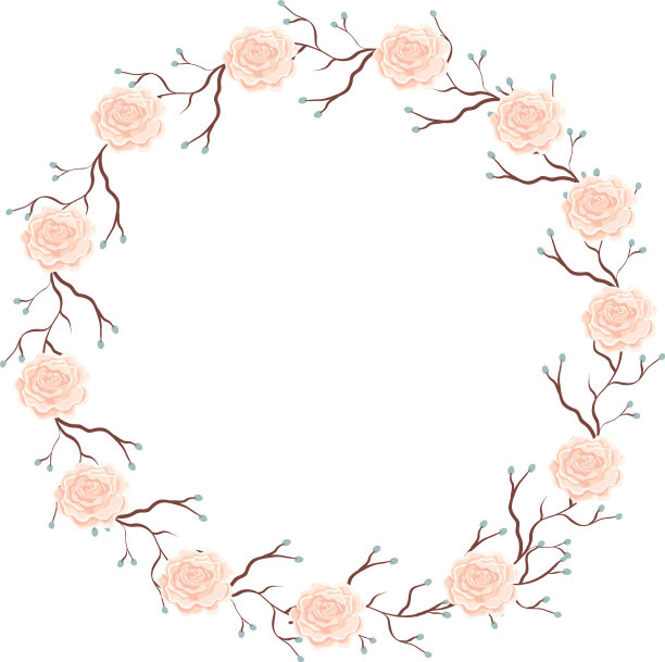 框架圆形玫瑰，分枝孤立图片下载