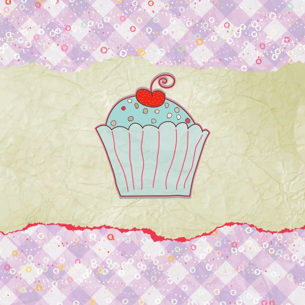 复古卡与纸杯蛋糕EPS 8图片下载