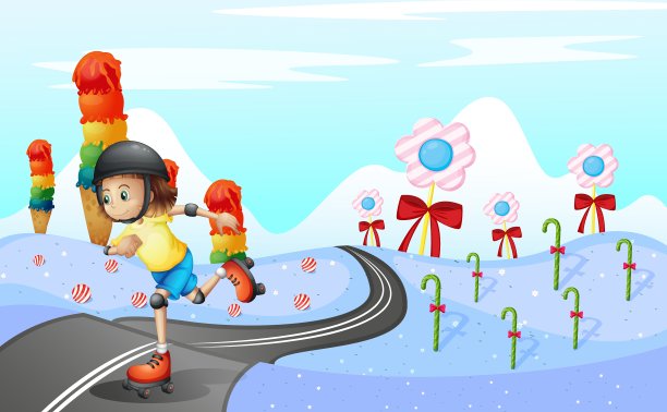 一个女孩在马路上滑冰图片下载