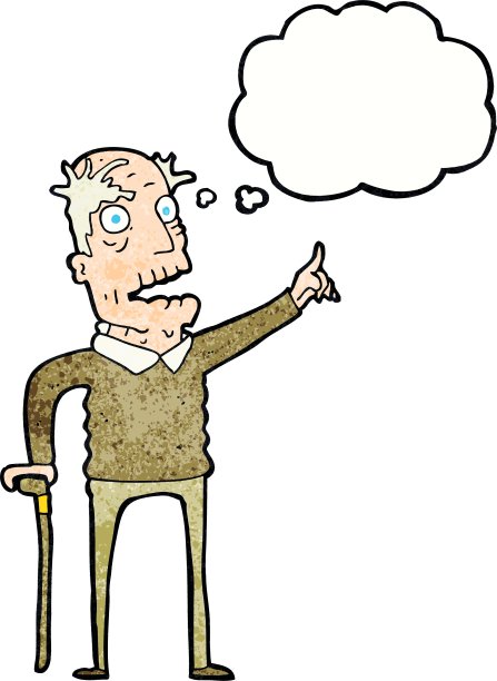 卡通老人与拐杖与思想图片下载