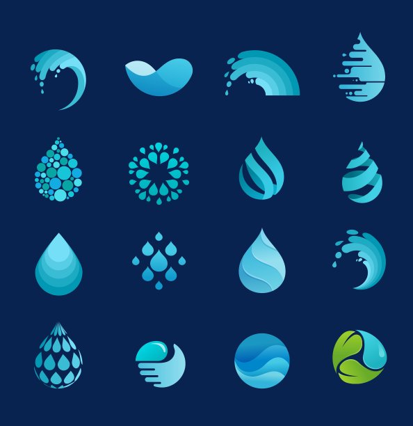 Set of water wave和drop ICONS symbols图片下载