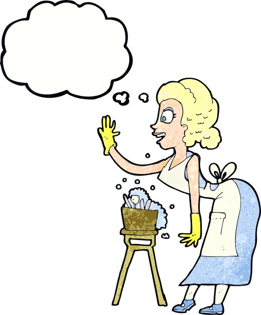 卡通主妇用思想泡泡洗餐具图片下载