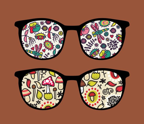 复古太阳镜蘑菇反射图片下载