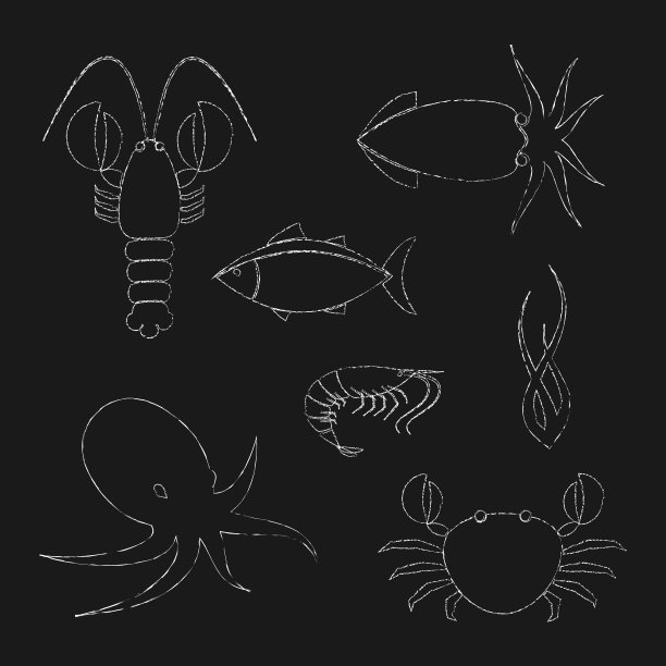 粉笔海产图标套装图片下载