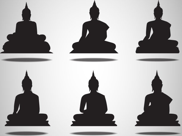 一套佛陀剪影在白色的背景图片下载