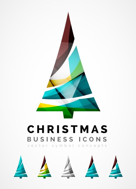一套抽象的圣诞树图标业务图片下载