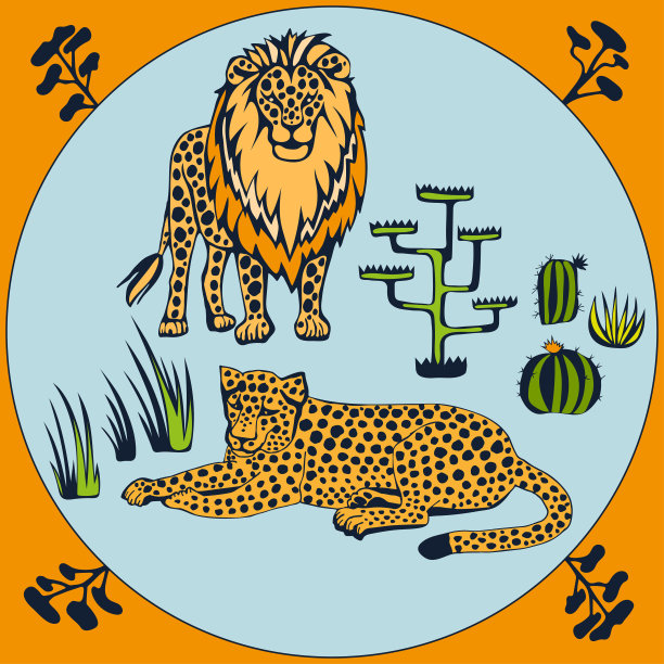 矢量背景手绘外来野生动物。手绘墨水插图。现代装饰装饰背景。用于纺织、布料、剪贴簿的方形印刷图片下载