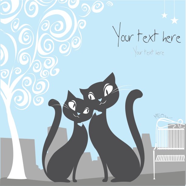 黑猫在城市背景与文字空间图片下载