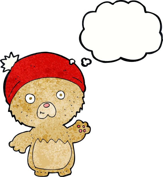 卡通可爱的泰迪熊在帽子与思想泡泡图片下载