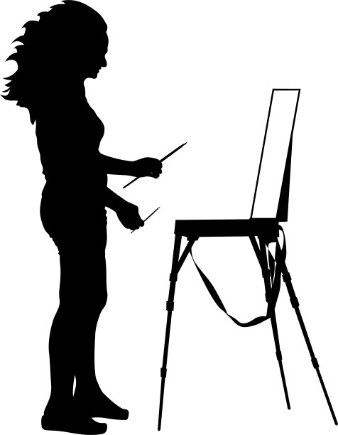 在白色背景上工作的剪影艺术家图片下载