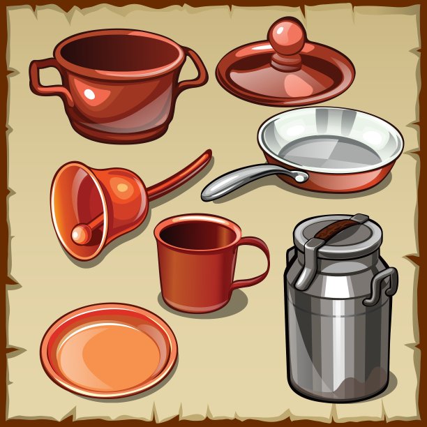 一套不同的餐具，锅，杯子，罐头图片下载