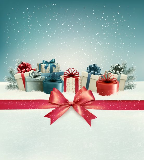 圣诞背景用一个蝴蝶结和礼物图片下载