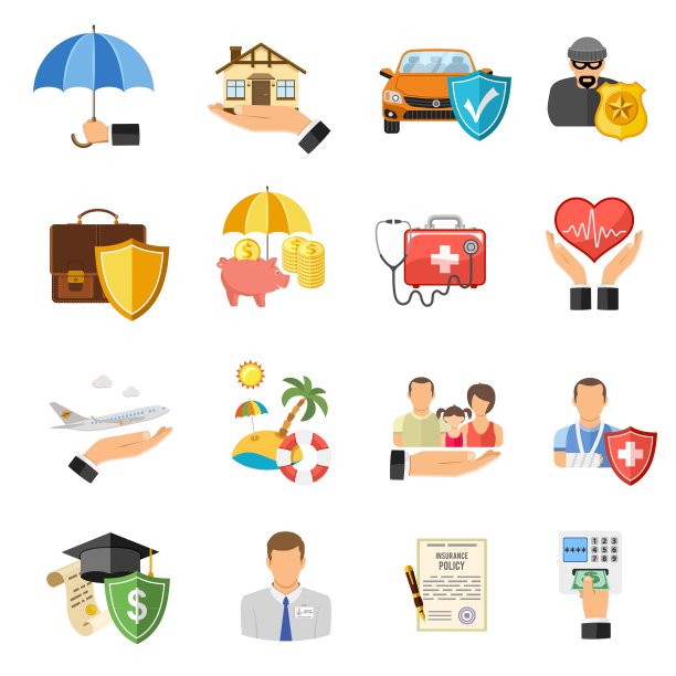 保险平面图标套装图片下载